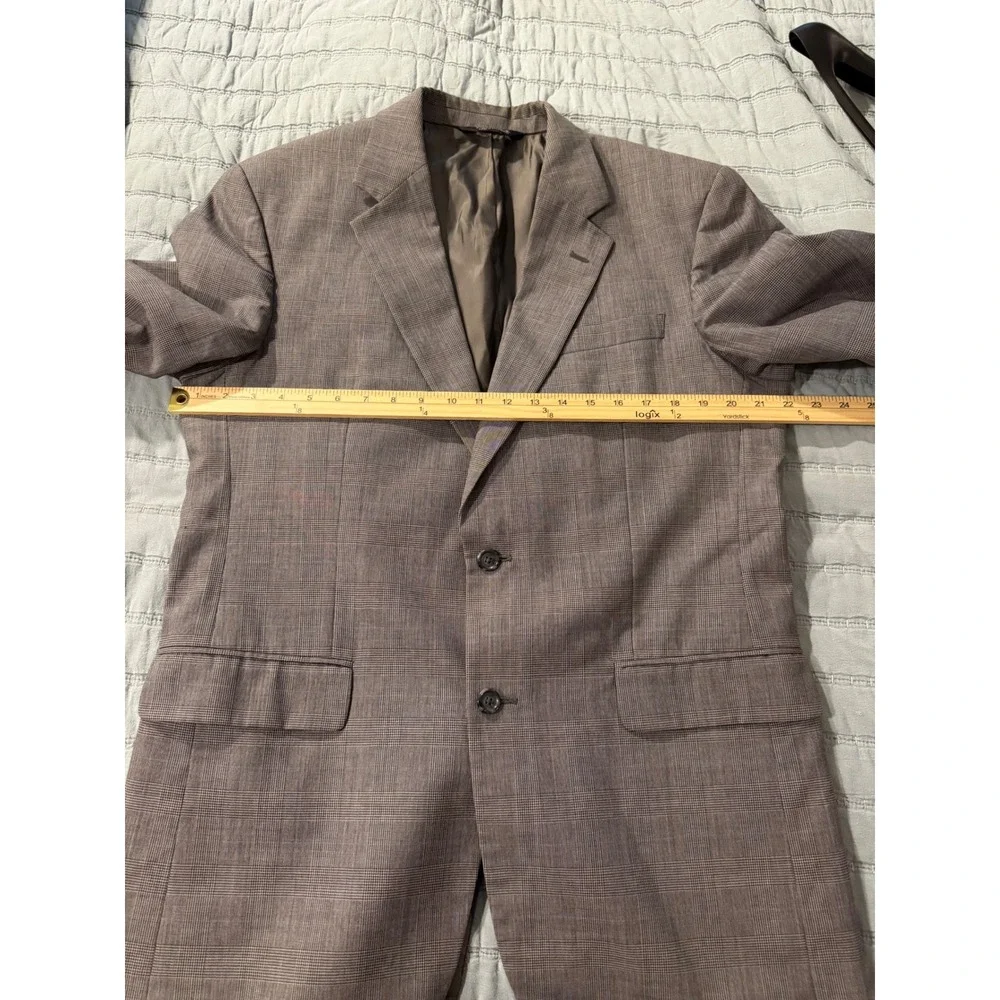 Jos. A. Bank Mens‎ 42L Grey Glen Plaid 100% Wool 2-Piece Suit Pleated Pants 36L
